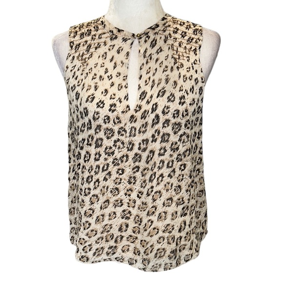 NWT JOIE Corie Silk Abstract Leopard Print Smocked Sleeveless Tank Top - XS - Picture 5 of 16